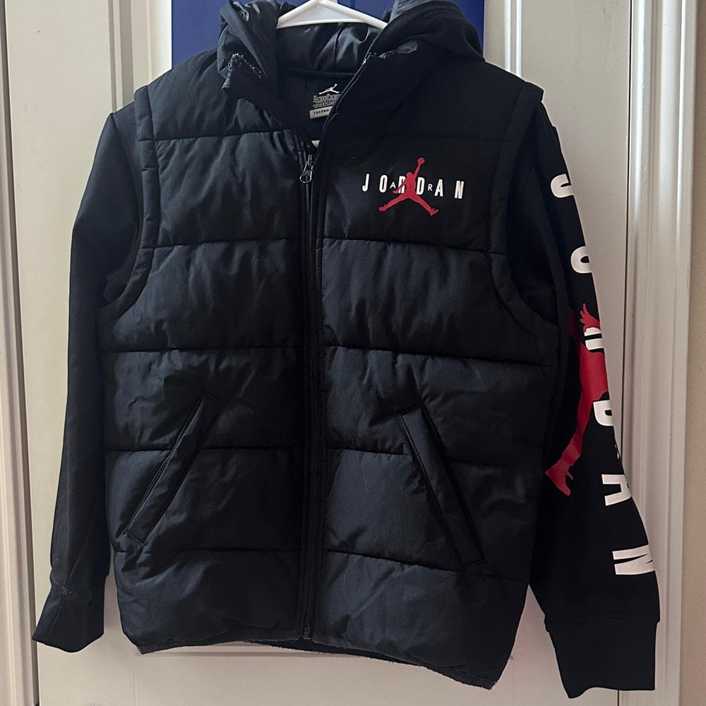 Jordan Black and Red Puffer Vest with Hoodie